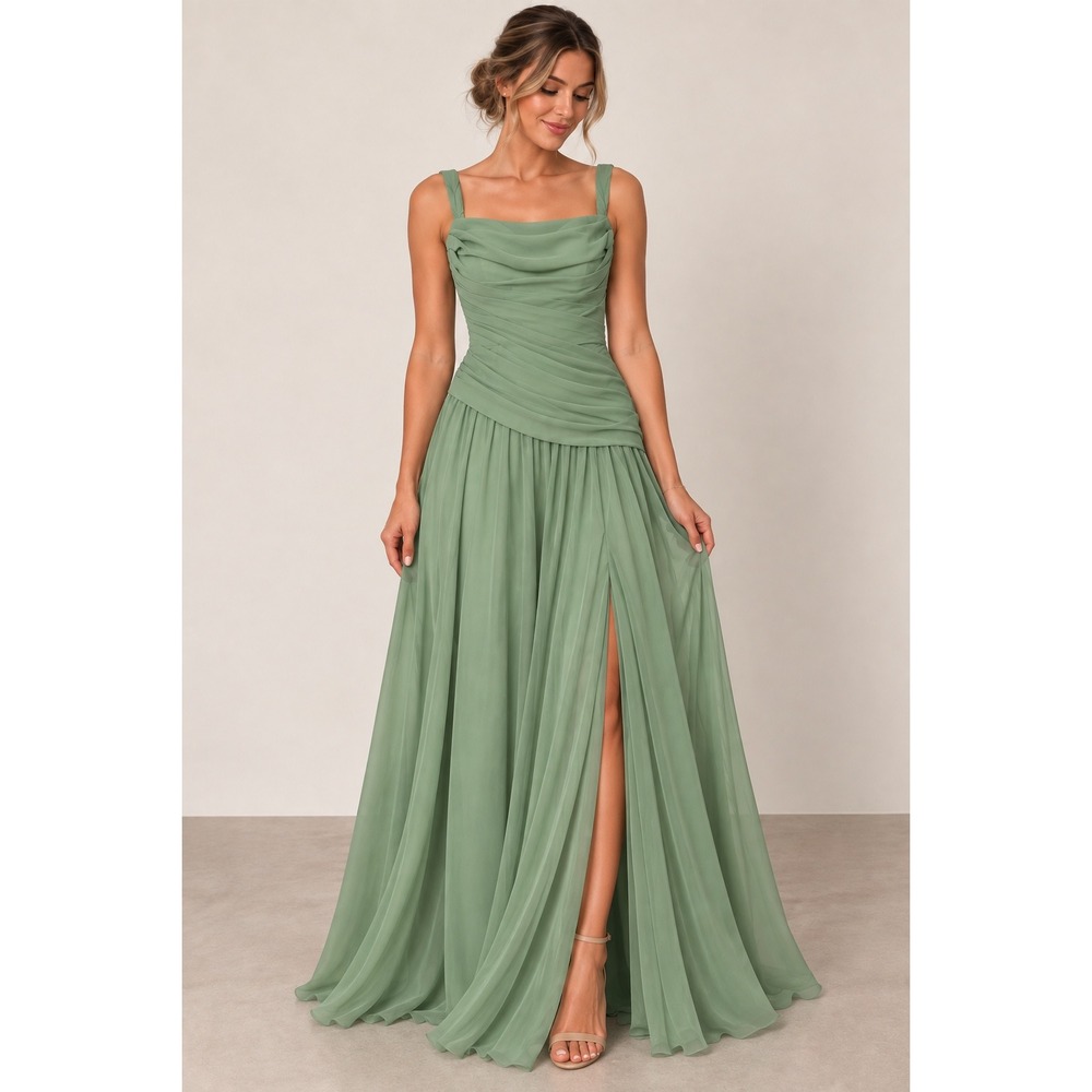 Fashion Classic Maxi Dress Women Size 8 Sage Green New Corset Back Chiffon Gown